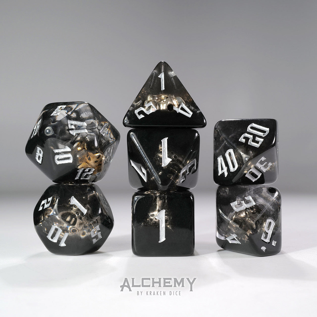 Kraken Dice 7pc Hidden Spirit with Silver Ink by Alchemy Dice
