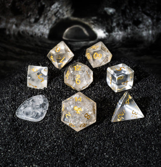 Kraken Dice - Clear Quartz Semi-Precious 8pc Dice Set for RPGs