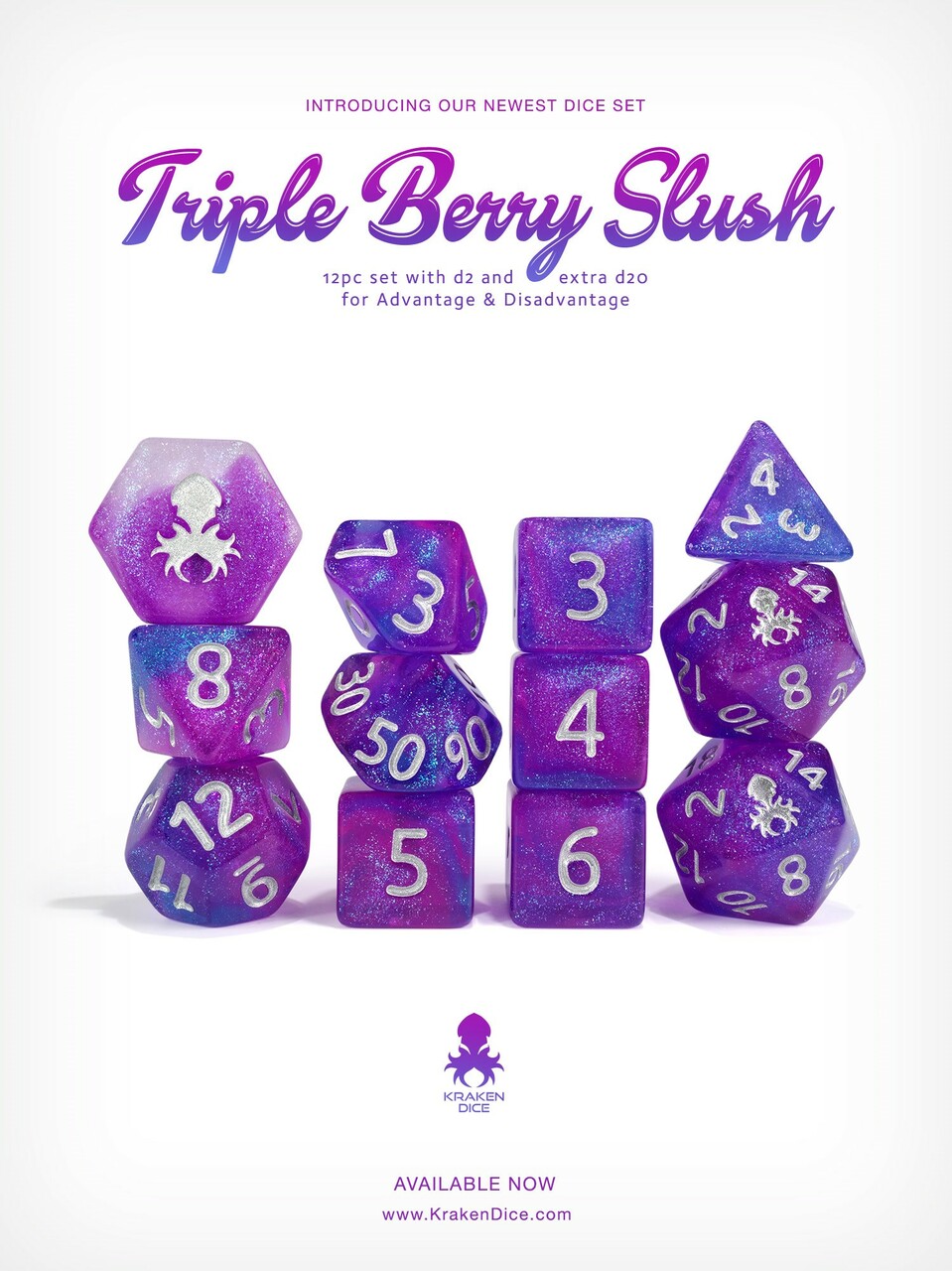 Kraken's Triple Berry Slush Rock Candy 12 pc Polyhedral Dice Set